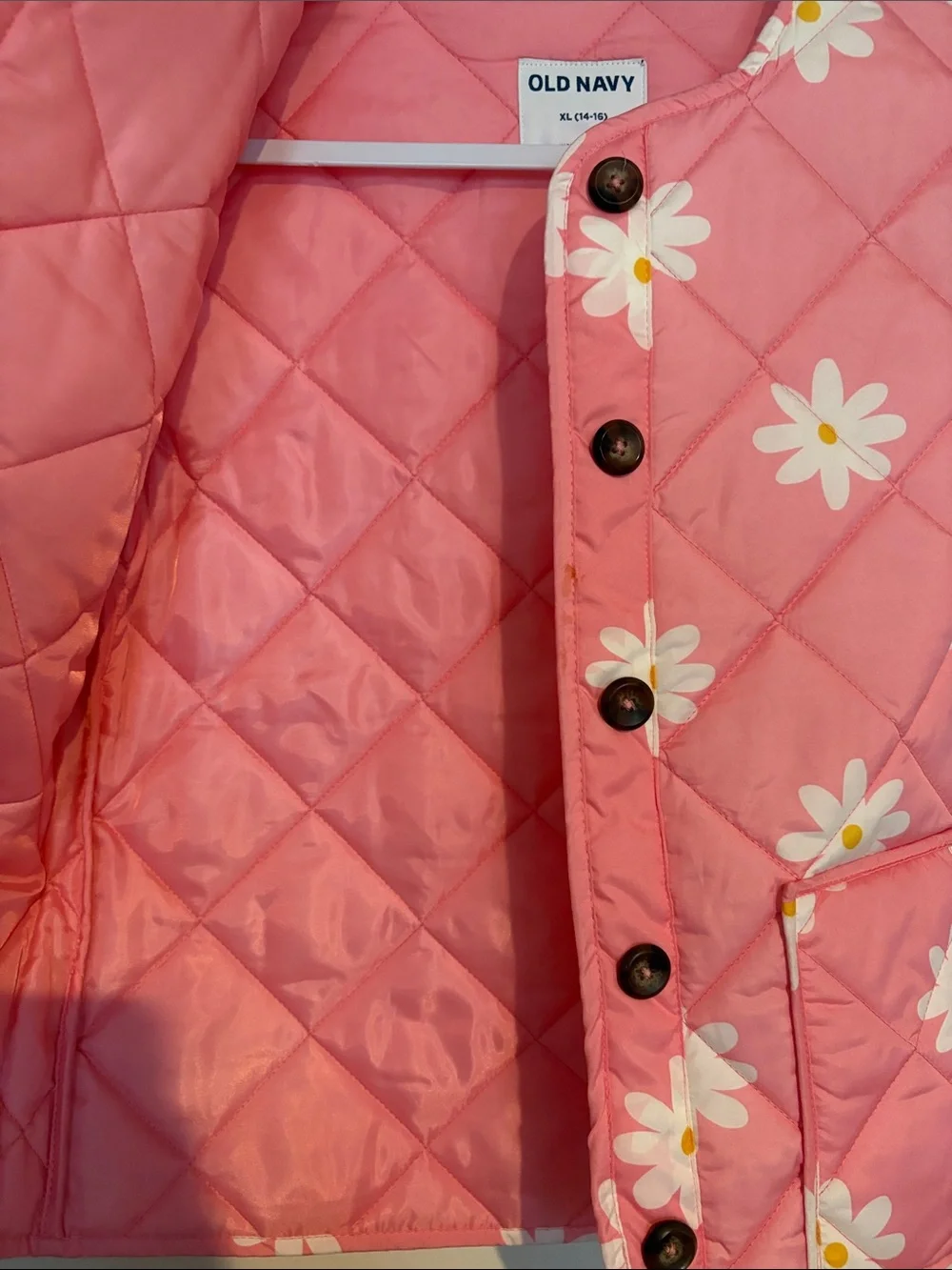 Old Navy Pink Quilted Daisy Puffer Jacket